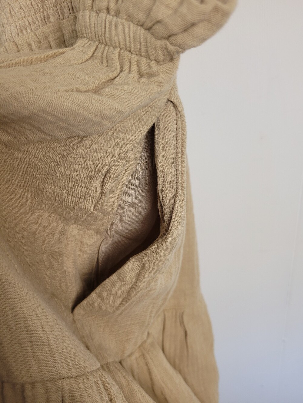 Devoted Large Beige Cotton Smocked Tiered Maxi Dress NWT - Picture 4 of 11